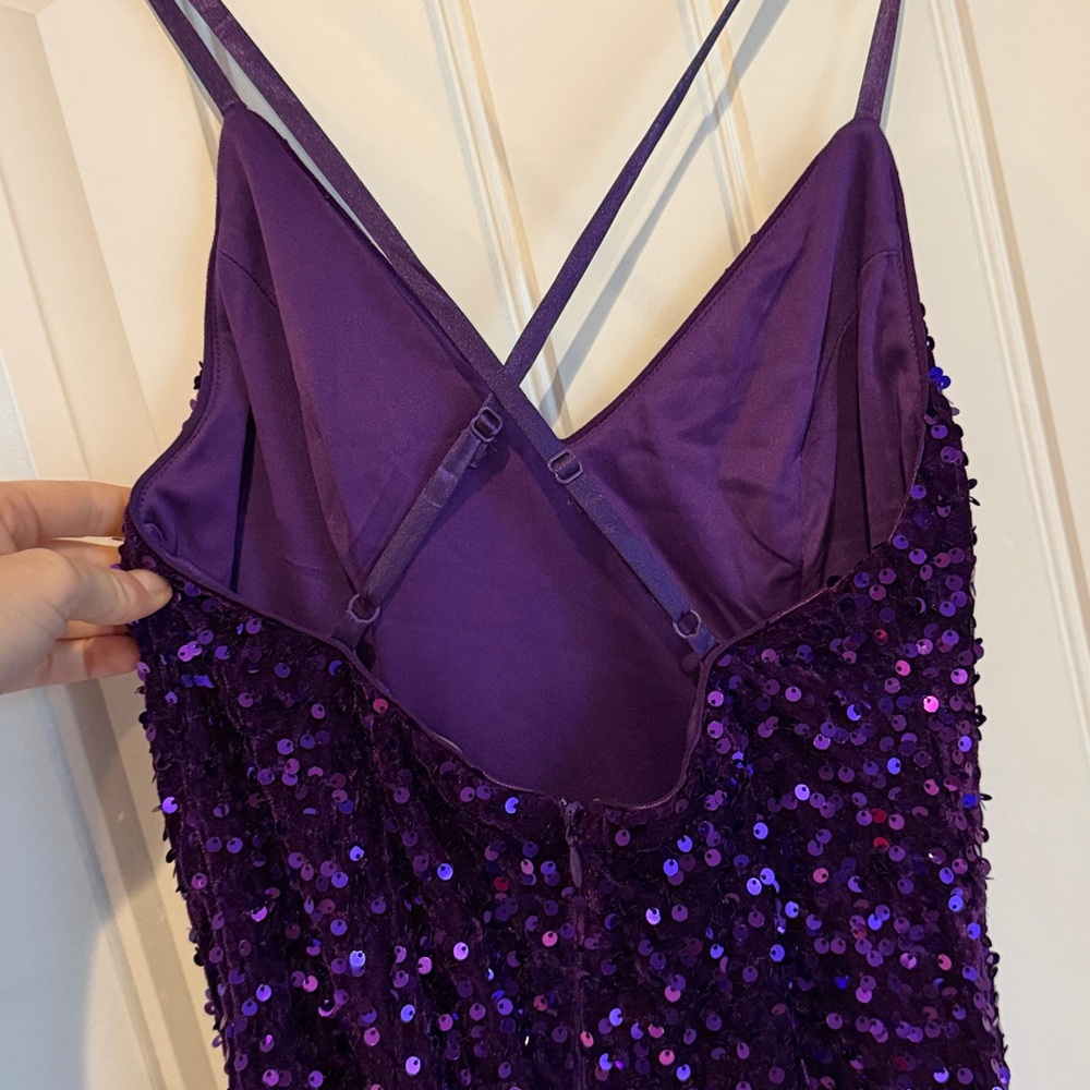 Lulus Extra Electrifying Purple Sequin Backless Bodycon Midi Dress - Picture 5 of 5
